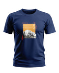 Navy blue men's T-shirt with mountain graphic and 'Life is a beautiful adventure' text.