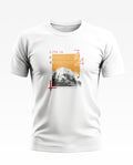 White men's t-shirt with mountain graphic and 'Life is a beautiful adventure' text print