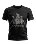 Black men's t-shirt with grey army soldier graphic and 'Warriors' text for military style fashion