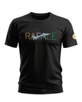 Black men's t-shirt with Rafale fighter jet graphic and Indian flag colors