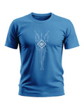 Blue men's t-shirt with white circuit board graphic and modern short sleeves