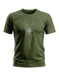 Olive green men's t-shirt with white circuit design graphic on front