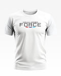 White men's t-shirt with 'Indian Armed Force' text and colored stripes on chest