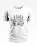 White men's t-shirt with abstract tribal warrior face graphic, short sleeves, crew neck