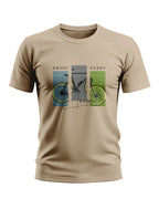 Beige men's t-shirt with bicycle graphic and 'Enjoy Every Moment' text print