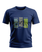 Navy blue men's t-shirt with bicycle graphic and 'Enjoy Every Moment' text printed on front.