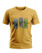 Yellow men's graphic t-shirt featuring a bicycle and 'Enjoy Every Moment' text design
