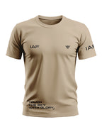 Beige men's t-shirt with IAF text, small graphic logo, and 'Touch The Sky With Glory' slogan