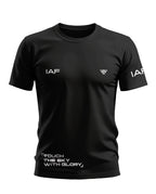 Black men's t-shirt with IAF and slogan Touch The Sky With Glory in white text, short sleeves