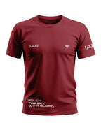 Maroon men's t-shirt with IAF and 'Touch the sky with glory' text, crew neck design