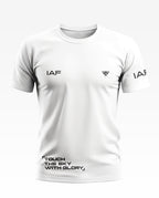 White men's t-shirt with 'IAF' and 'Touch the sky with glory' text, front view