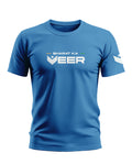 Blue men's t-shirt with 'Bharat Ka Veer' military-inspired print and short sleeves
