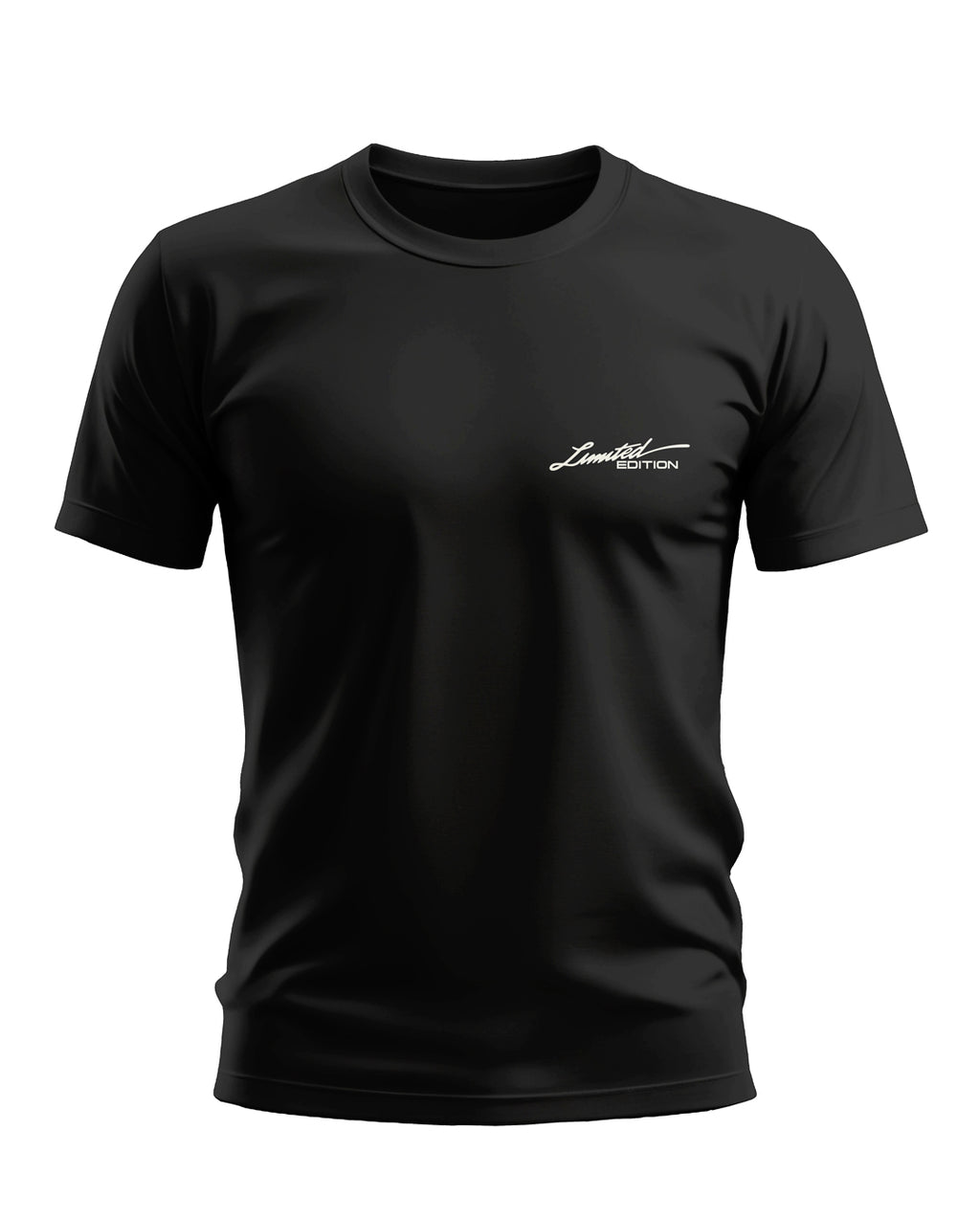 Black men's t-shirt with 'Limited Edition' white chest print, short sleeves, crew neck