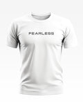 White men's t-shirt with FEARLESS text, short sleeves, crew neck, front view