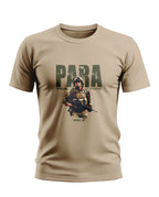 Beige men's t-shirt featuring PARA Special Forces military graphic and soldier illustration.