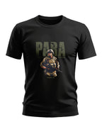Black T-shirt featuring PARA Special Forces soldier graphic and military text print