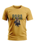 Yellow t-shirt with PARA Special Forces soldier graphic, military themed men's fashion