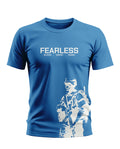 Blue men's t-shirt with 'FEARLESS BLOOD SWEAT TEARS' text and white soldier graphic print