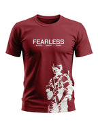 Maroon men's t-shirt with 'FEARLESS' text and white army soldier graphic print