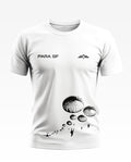White men's t-shirt with PARA SF text, military wings logo, and black parachute graphic print.