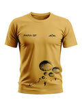 Yellow men's t-shirt with black PARA SF text and parachute graphic, military-inspired design.