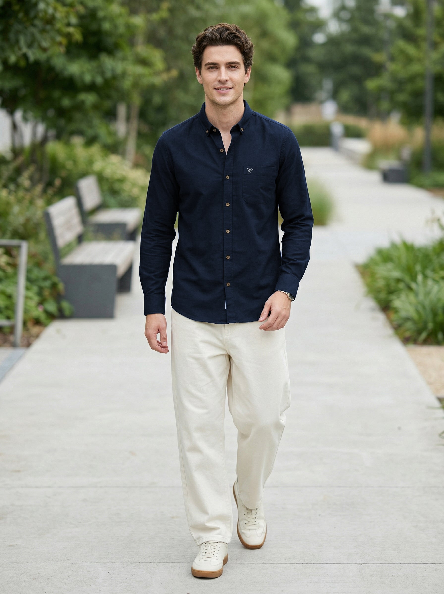 Full-Sleeve Breeze Linen Shirt in Navy Blue