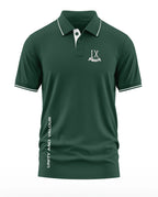 Army green men's polo t-shirt with white trim, IX Regiment logo, and 'Unity and Valour' text.