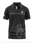 Black men's polo t-shirt with white Sikh Regiment text, Indian flag patch, and soldier graphic