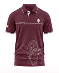 Maroon men's polo t-shirt with Sikh Regiment and soldier rifle graphic, Indian flag sleeve