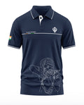 Navy blue polo t-shirt with Sikh Regiment motif, Indian flag patch, and line art soldier graphic
