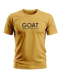 Yellow men's t-shirt with GOAT Greatest Of All Time text, short sleeves, crew neck