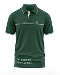 Green men's polo t-shirt with 9th Jat Regiment and Jat Balwan Jai Bhagwan text, army style