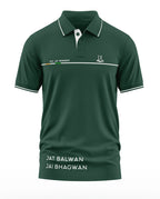 Green men's polo t-shirt with 9th Jat Regiment and Jat Balwan Jai Bhagwan text, army style