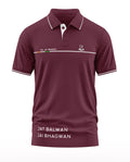 Maroon men's polo t-shirt with 9th Jat Regiment text, military-style embroidery, and slogan.