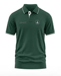 Men's army green polo t-shirt with 'Rafale' text and jet emblem, short sleeves, white trim