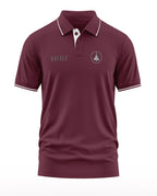 Maroon polo t-shirt for men with Rafale text and fighter jet emblem, casual military style