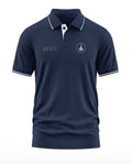 Navy blue men's polo t-shirt with Rafale jet graphic and white trim, army-inspired design