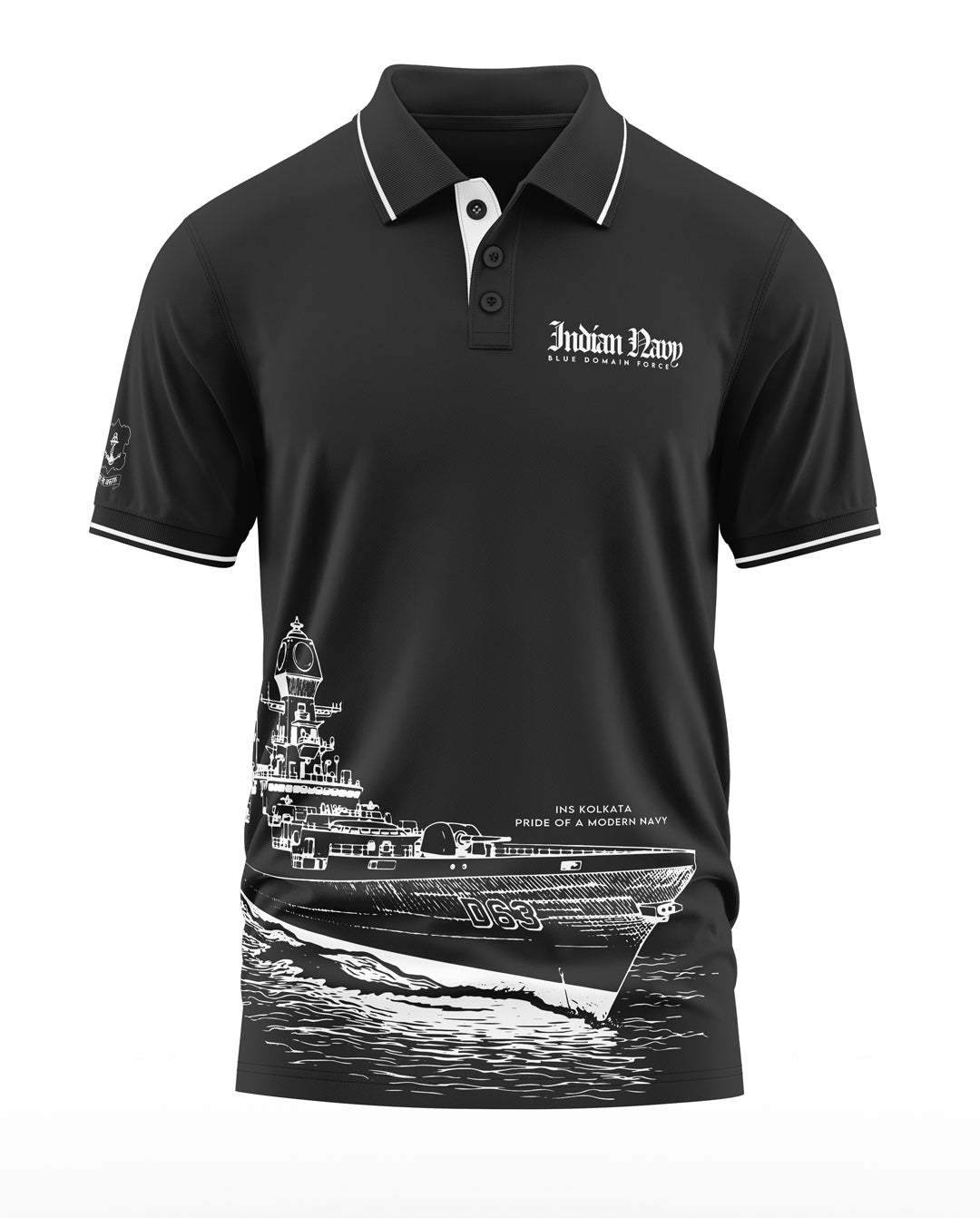 Indian Navy Blue Domain Force Polo Collar T-Shirt