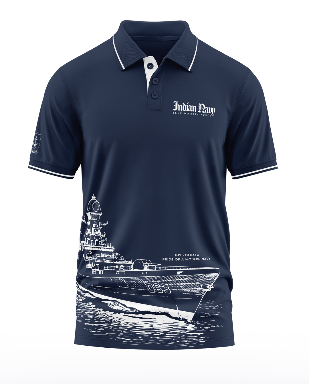 Indian Navy Blue Domain Force Polo Collar T-Shirt