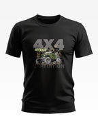 Black men's t-shirt with green 4x4 offroad jeep and expedition adventure graphic print