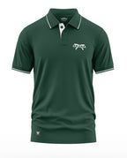 Green men's polo t-shirt with white piping, 'Gurkha' logo and crossed khukuris on chest