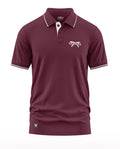 Maroon men's polo t-shirt with white piping, Gurkha logo and crossed khukuri design
