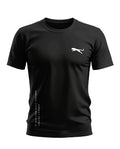 Black men's t-shirt with white panther logo and military-inspired text on the front.
