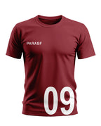 Maroon men's t-shirt with PARASF text and large white number 09 on front