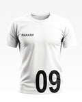 White men's t-shirt with PARASF text and large number 09 on front, athletic style