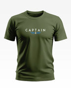 Olive green men's t-shirt with CAPTAIN text and anchor graphic on chest.
