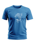 Blue men's t-shirt with white jaguar face graphic, short sleeves, casual army style