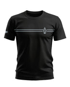 Black men's t-shirt with white nautical anchor graphic and rope detail across chest