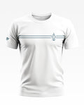 White men's T-shirt with navy nautical anchor graphic and rope detail across the chest