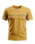Yellow men's t-shirt with navy rope and anchor emblem, short sleeves, crew neck